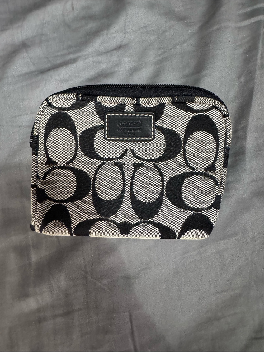 Coach Black and Cream Signature Zip Pouch